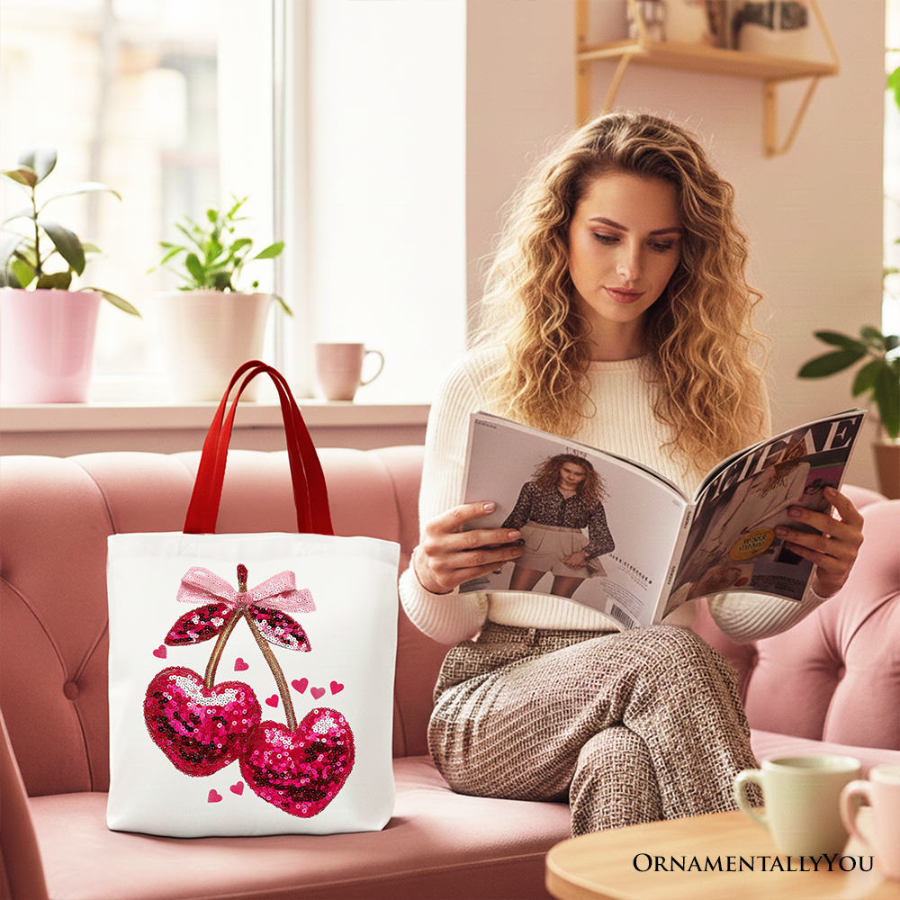 Sequin Cherry Heart Tote Bag Red | Ashley Stewart