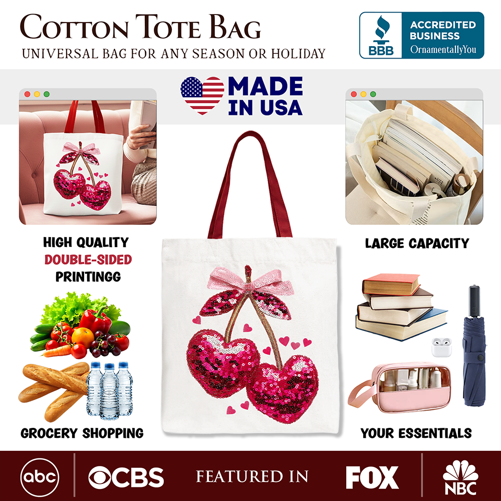 Sequin Cherry Heart Tote Bag Red | Ashley Stewart