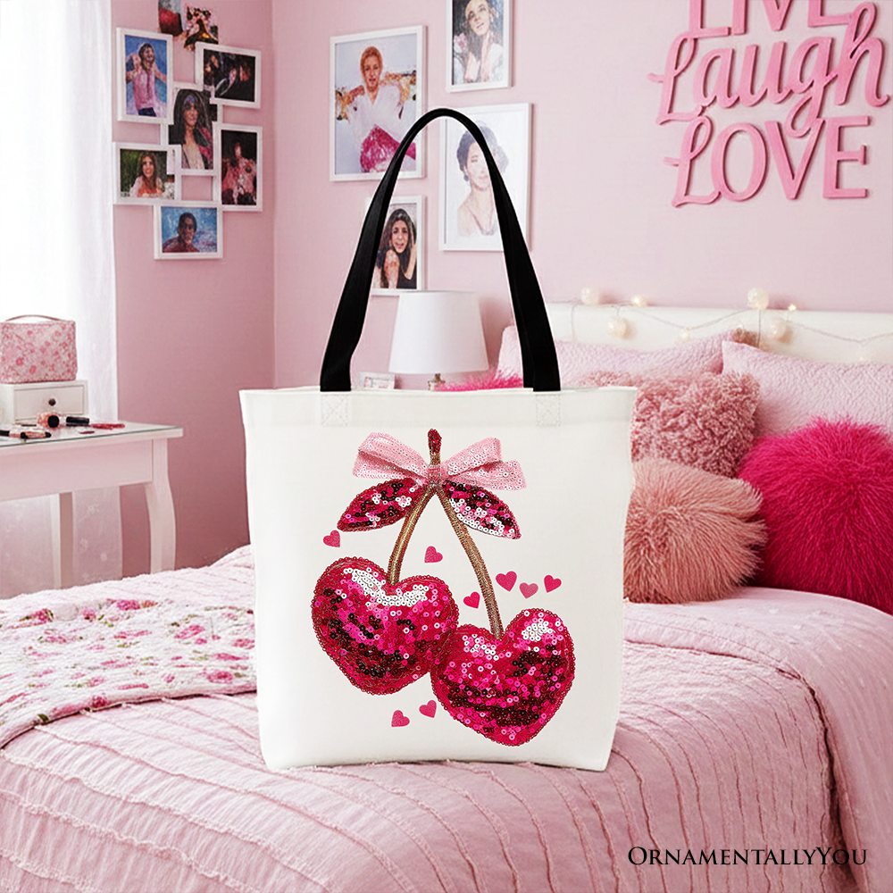 Sequin Cherry Heart Tote Bag Red | Ashley Stewart