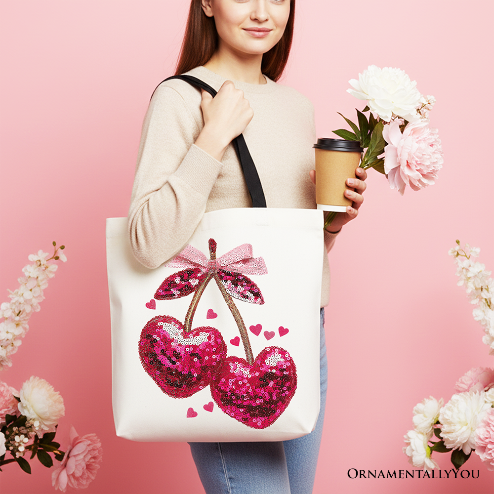 Sequin Cherry Heart Tote Bag Red | Ashley Stewart