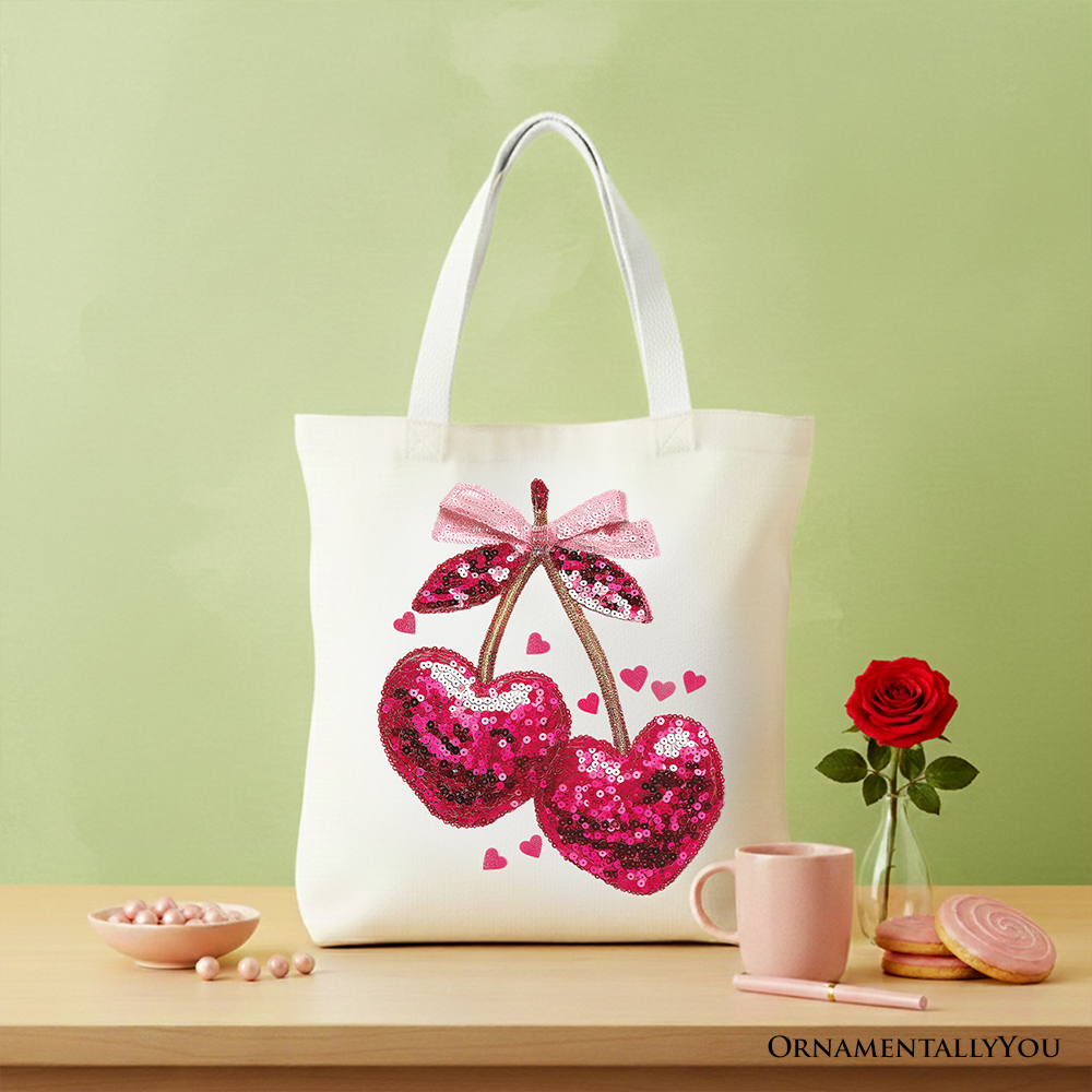 Sequin Cherry Heart Tote Bag Red | Ashley Stewart