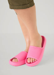 Ribbed Slide Sandals Fuchsia | Ashley Stewart