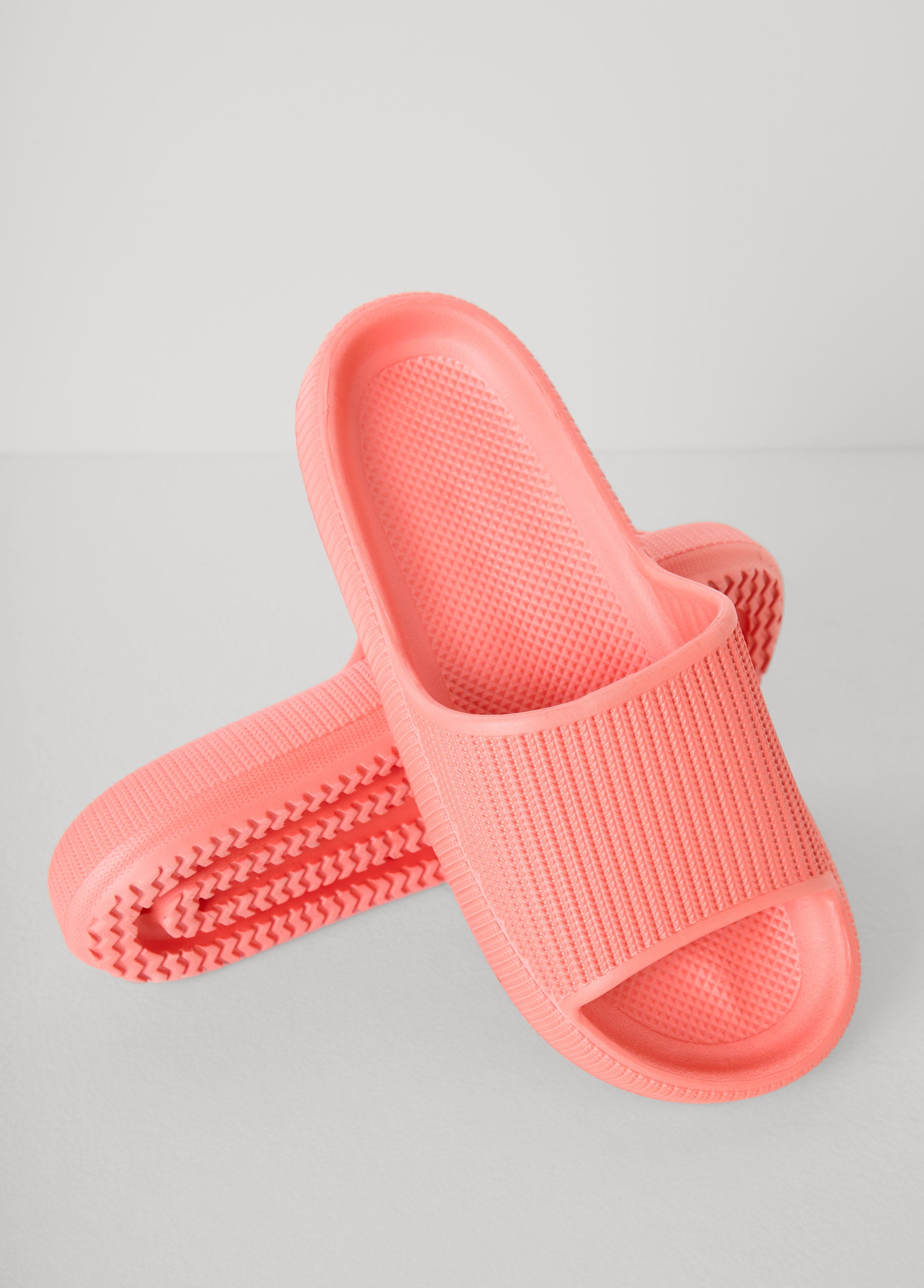 Ribbed Slip On Slides Coral | Ashley Stewart