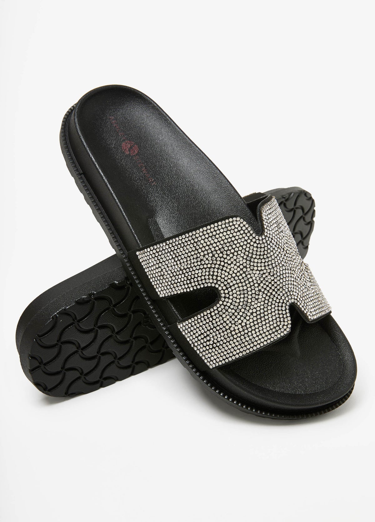 Crystal Cutout Slide Sandals Black | Ashley Stewart