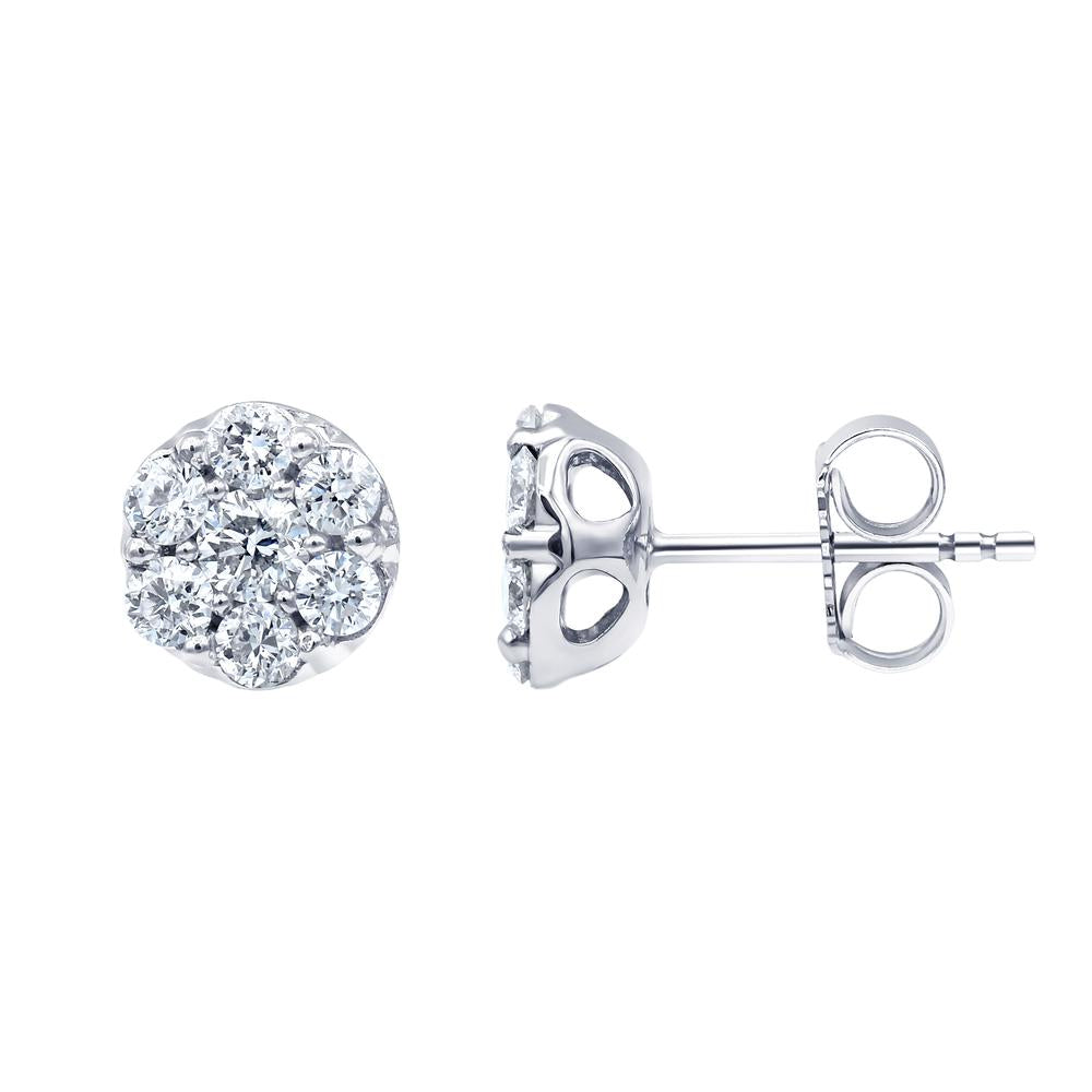 1 Carat Lab Grown Diamond Cluster Stud Earrings In Sterling Silver  | Ashley Stewart