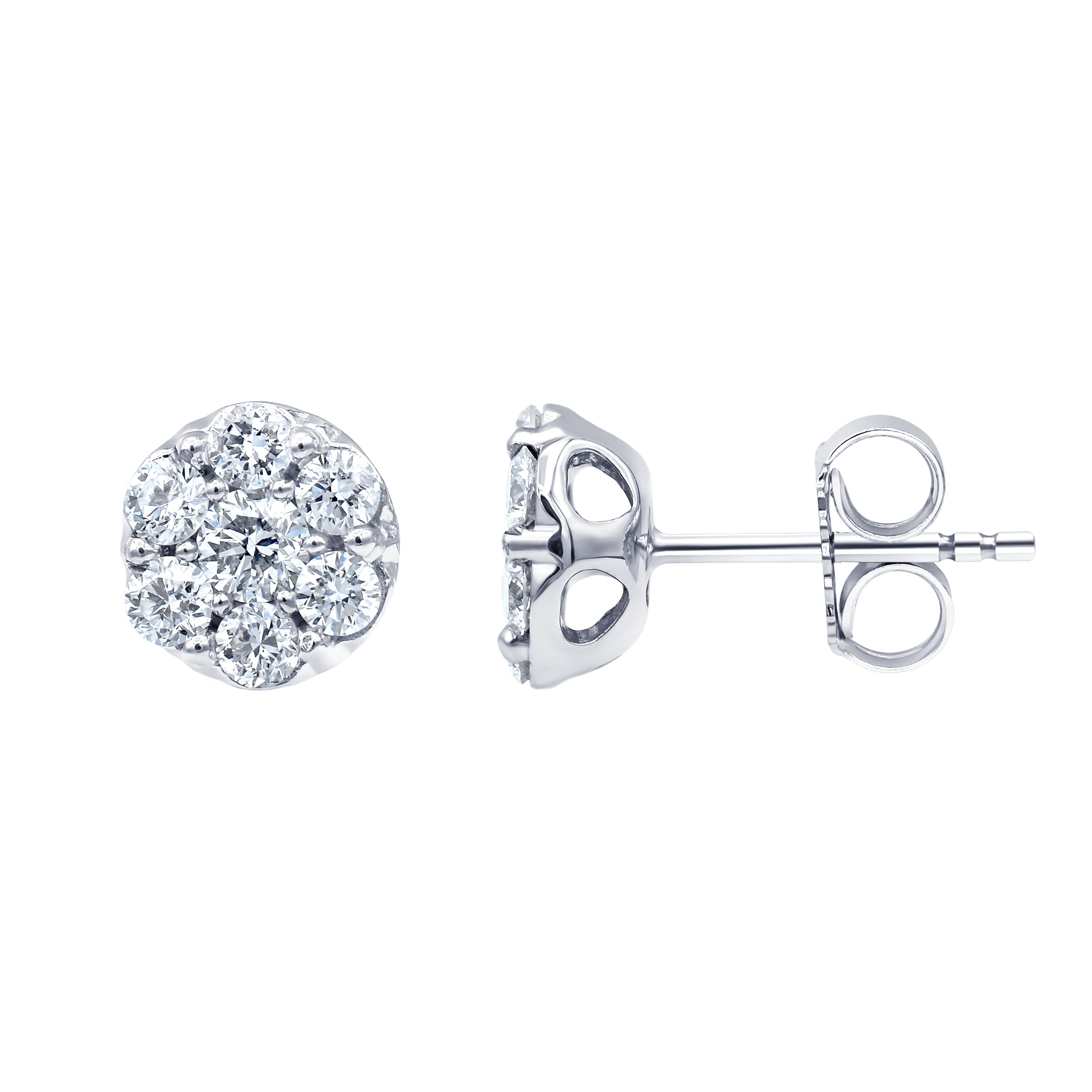 1 Carat Lab Grown Diamond Cluster Stud Earrings In Sterling Silver  | Ashley Stewart