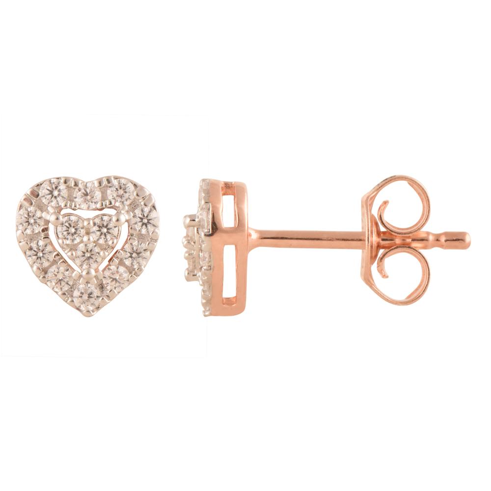 0.25 Carat Lab Grown Halo Diamond Heart Stud Earrings Rose | Ashley Stewart
