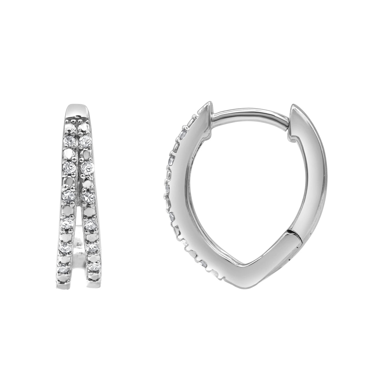 0.10 Carat Lab Grown Double Row Diamond Huggie Hoop Earrings Silver | Ashley Stewart