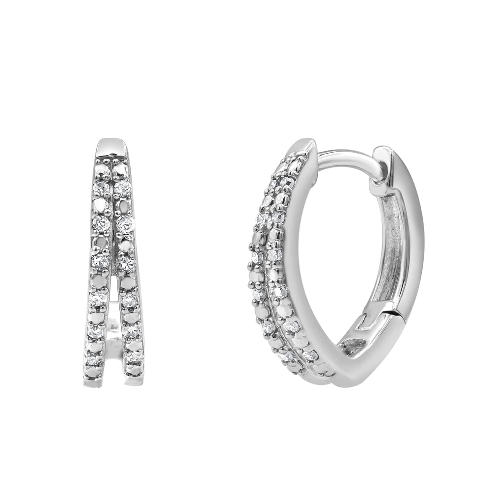 0.10 Carat Lab Grown Double Row Diamond Huggie Hoop Earrings Silver | Ashley Stewart