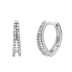 0.10 Carat Lab Grown Double Row Diamond Huggie Hoop Earrings Silver | Ashley Stewart
