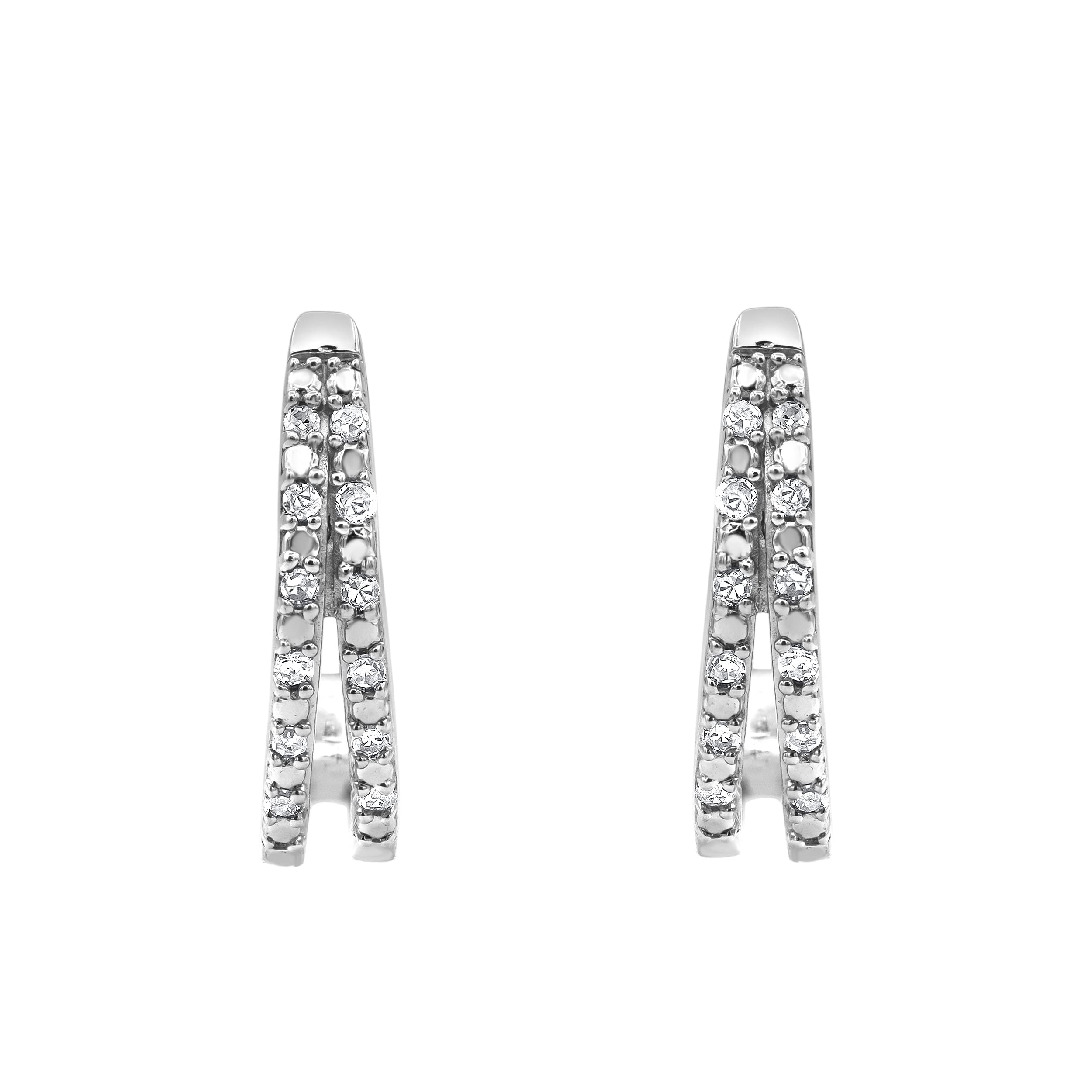0.10 Carat Lab Grown Double Row Diamond Huggie Hoop Earrings Silver | Ashley Stewart