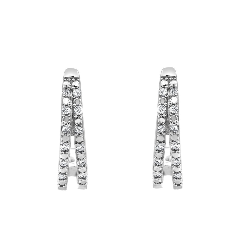 0.10 Carat Lab Grown Double Row Diamond Huggie Hoop Earrings Silver | Ashley Stewart