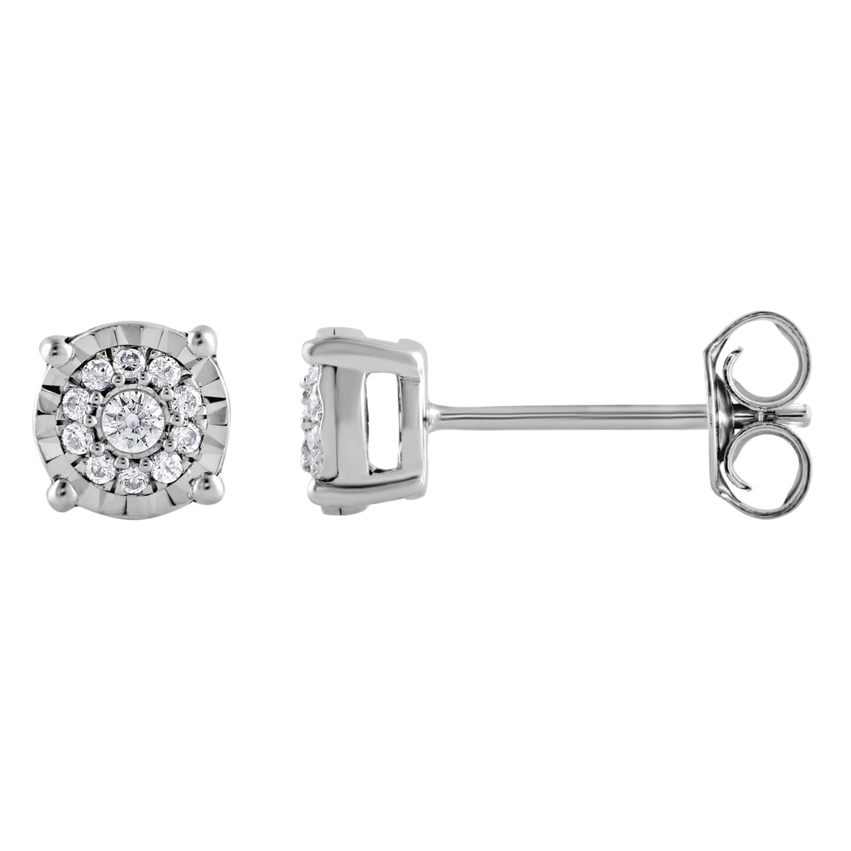 0.10 Carat Miracle Set Lab Grown Diamond Halo Earrings Silver | Ashley Stewart