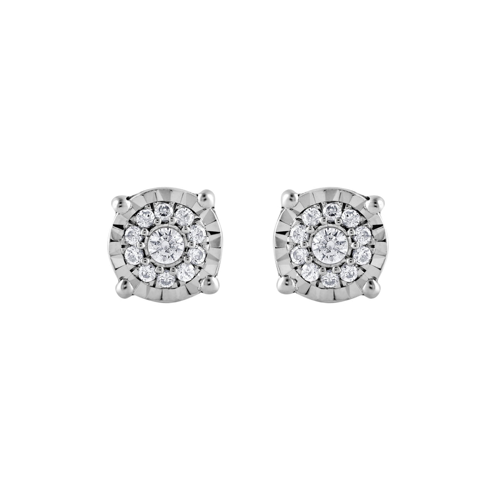 0.10 Carat Miracle Set Lab Grown Diamond Halo Earrings Silver | Ashley Stewart