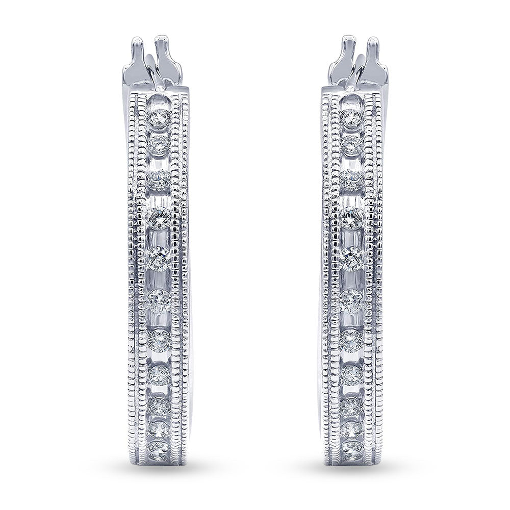 0.50 Carat Sterling Silver Lab Grown Single Row Diamond Hoop Earrings  | Ashley Stewart