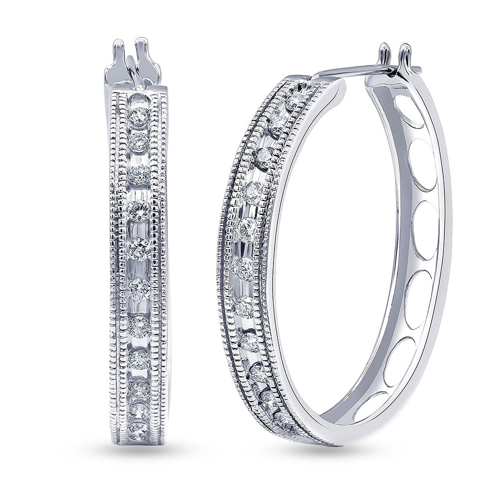 0.50 Carat Sterling Silver Lab Grown Single Row Diamond Hoop Earrings  | Ashley Stewart