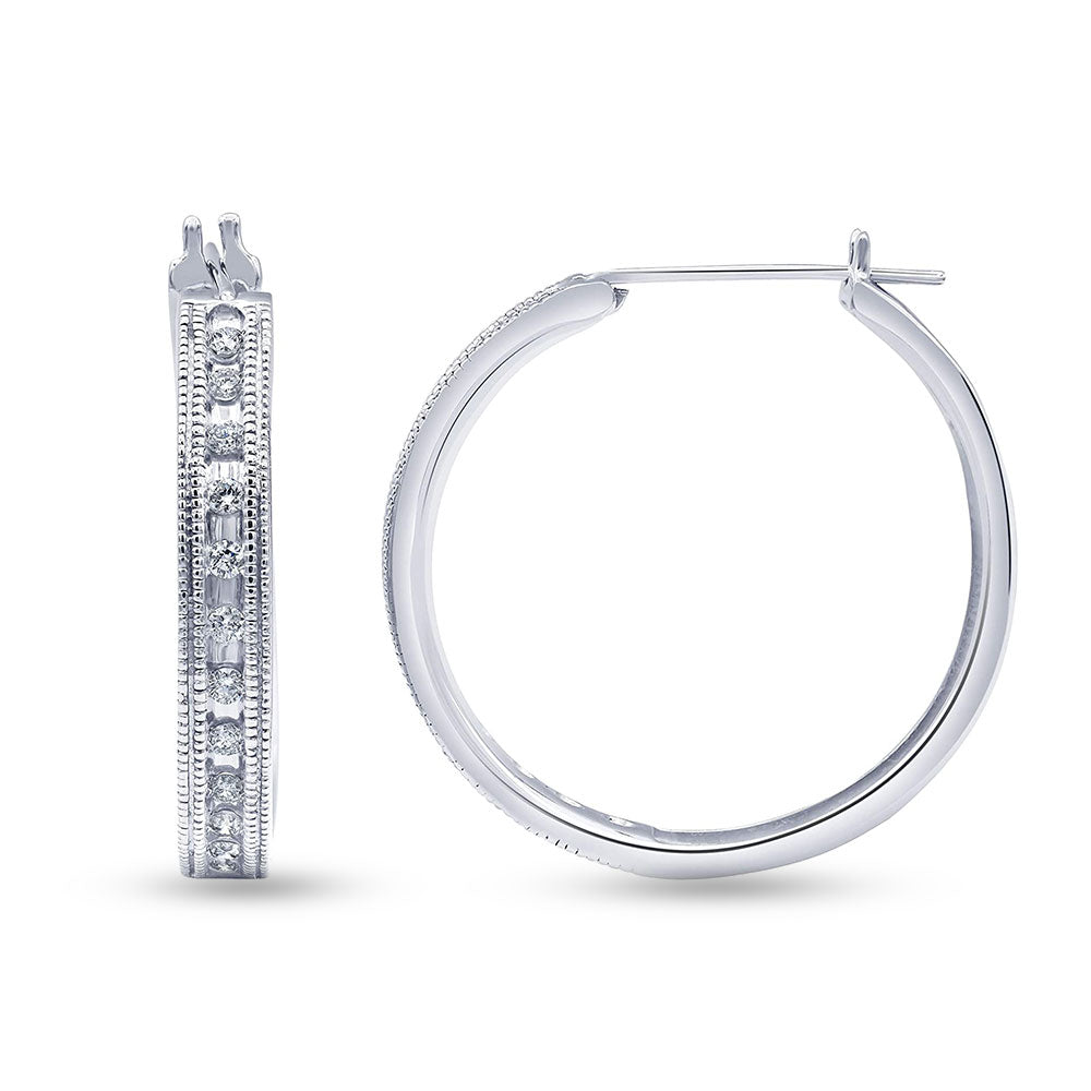 0.50 Carat Sterling Silver Lab Grown Single Row Diamond Hoop Earrings  | Ashley Stewart