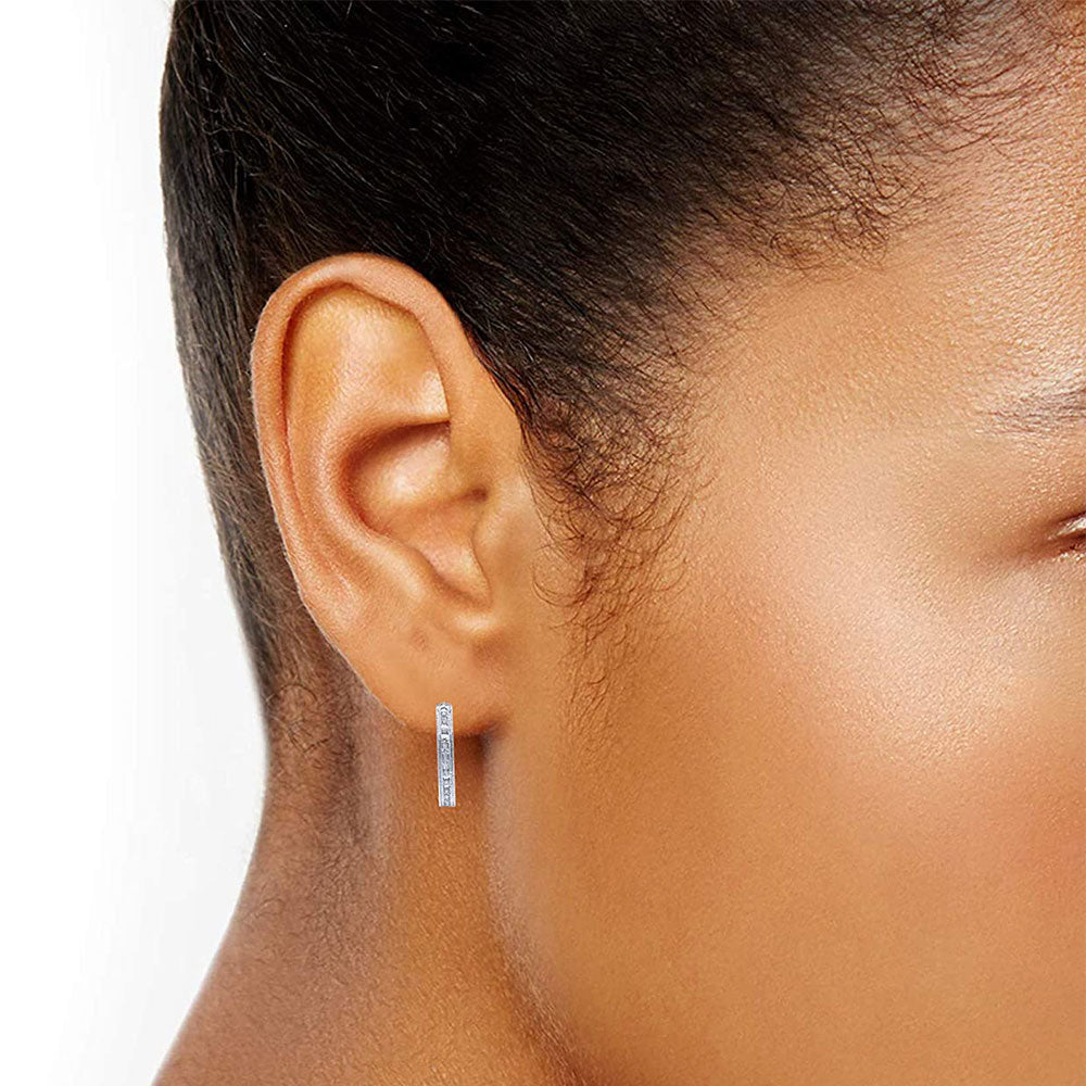 0.50 Carat Sterling Silver Lab Grown Single Row Diamond Hoop Earrings  | Ashley Stewart
