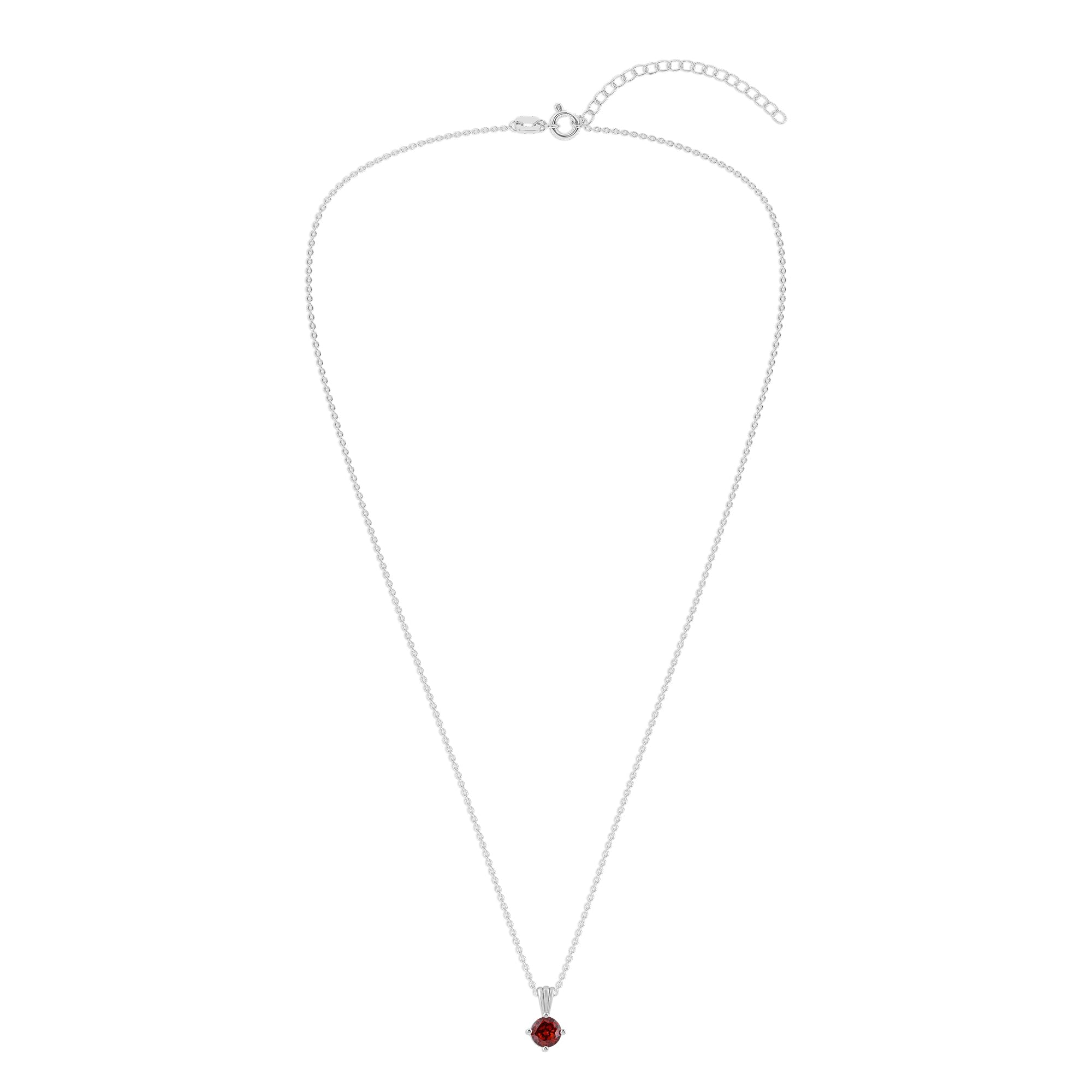 Gemstone Necklace in Sterling Silver, Round Pendant Size 6.5 * 6.5mm,  Garnet Red | Ashley Stewart