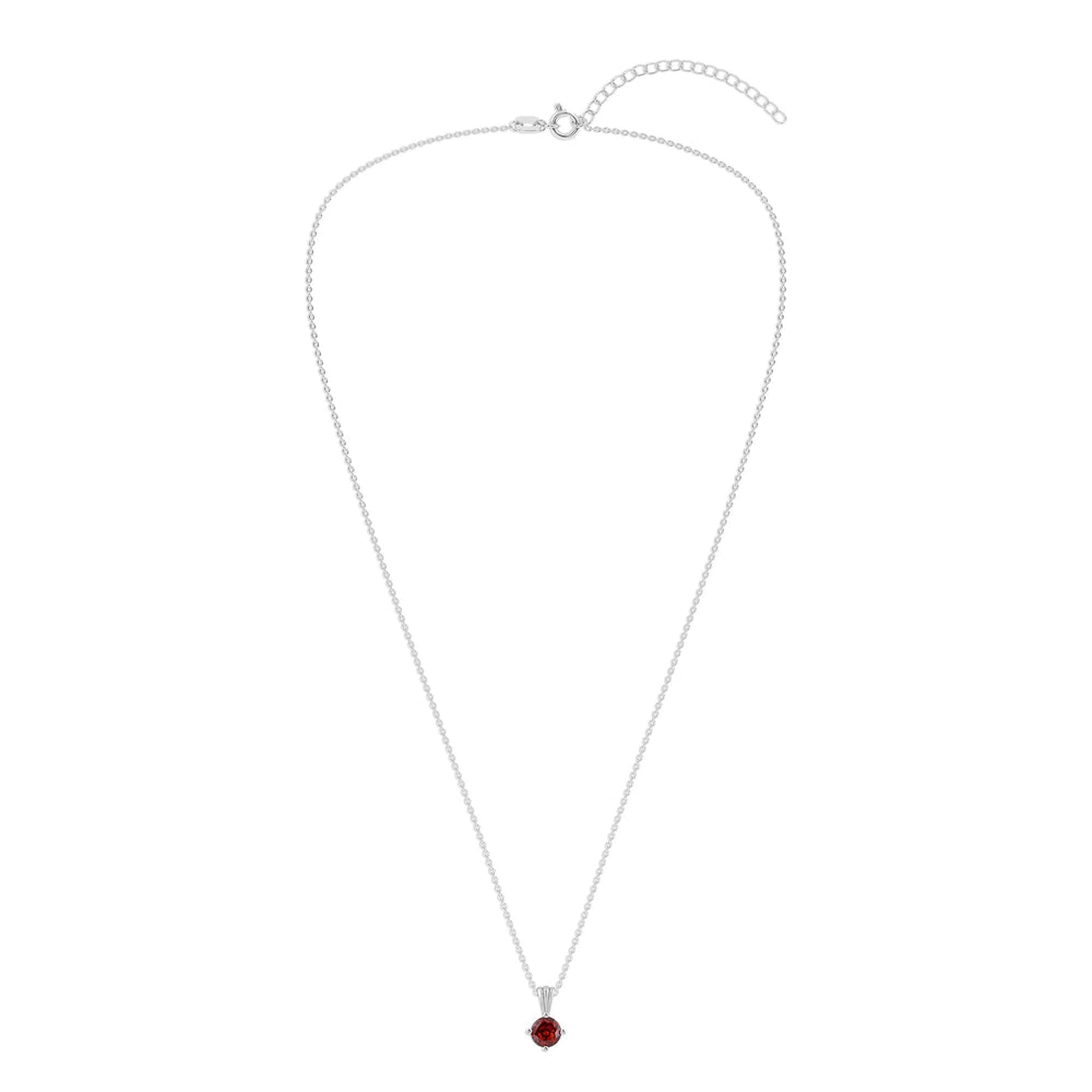 Gemstone Necklace in Sterling Silver, Round Pendant Size 6.5 * 6.5mm,  Garnet Red | Ashley Stewart