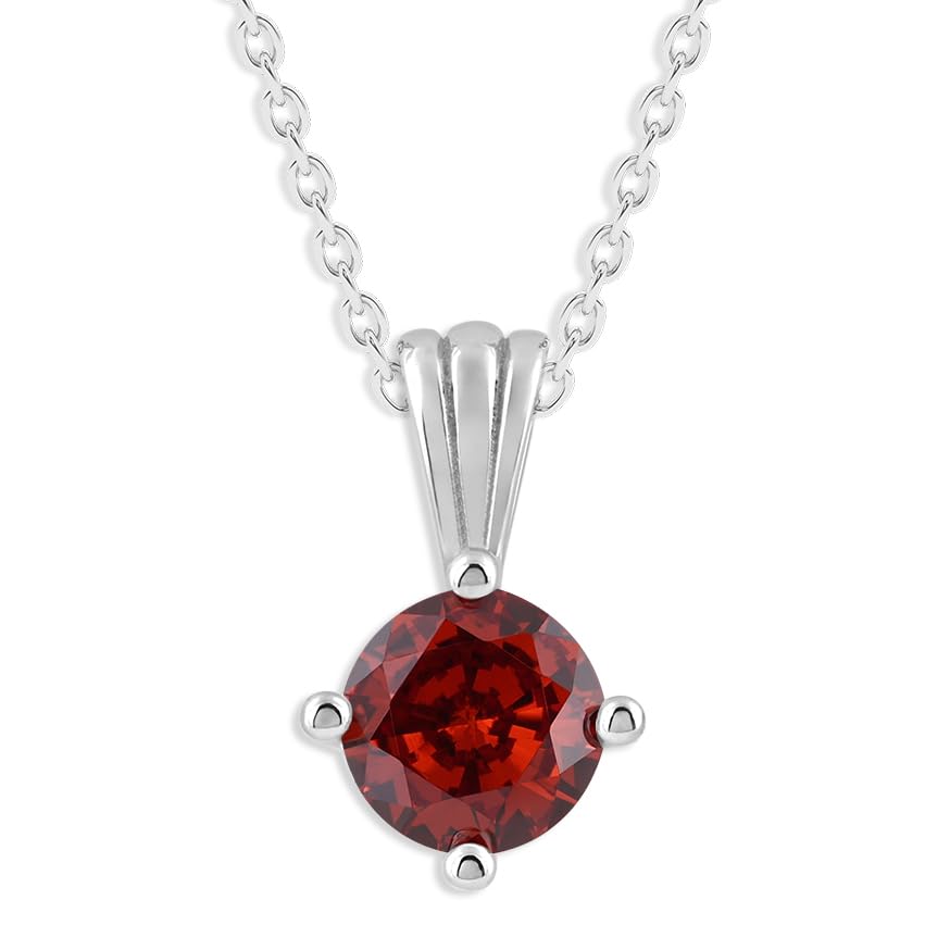 Gemstone Necklace in Sterling Silver, Round Pendant Size 6.5 * 6.5mm,  Garnet Red | Ashley Stewart