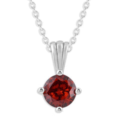 Gemstone Necklace in Sterling Silver, Round Pendant Size 6.5 * 6.5mm,  Garnet Red | Ashley Stewart