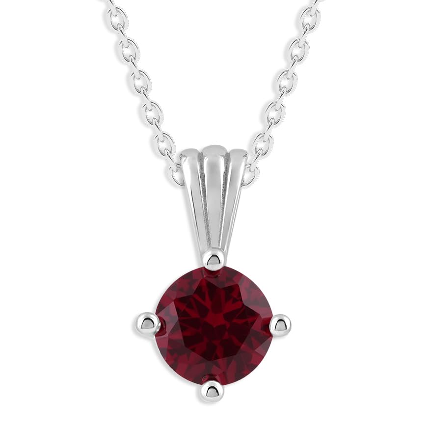 Gemstone Necklace in Sterling Silver, Round Pendant Size 6.5 * 6.5mm,  Garnet Red | Ashley Stewart