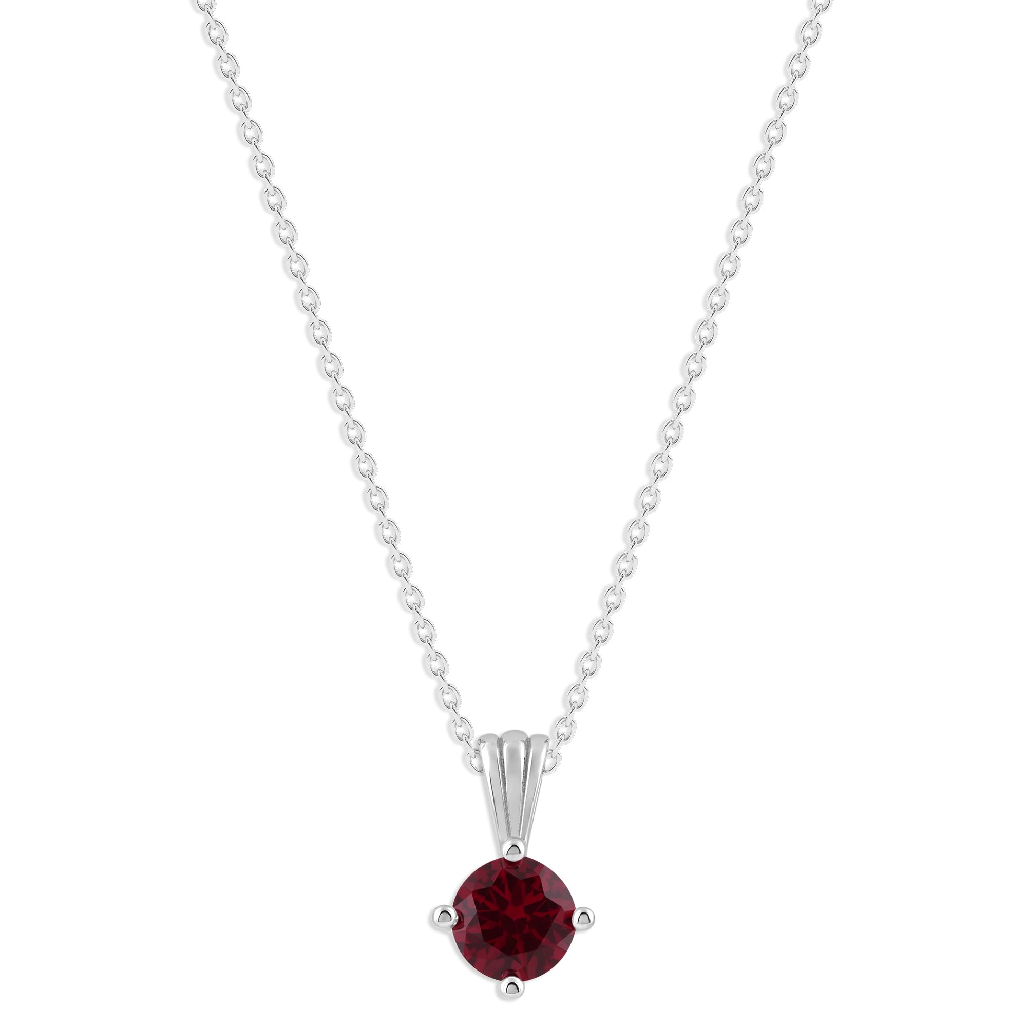 Gemstone Necklace in Sterling Silver, Round Pendant Size 6.5 * 6.5mm,  Garnet Red | Ashley Stewart