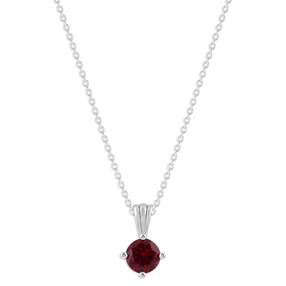 Gemstone Necklace in Sterling Silver, Round Pendant Size 6.5 * 6.5mm,  Garnet Red | Ashley Stewart