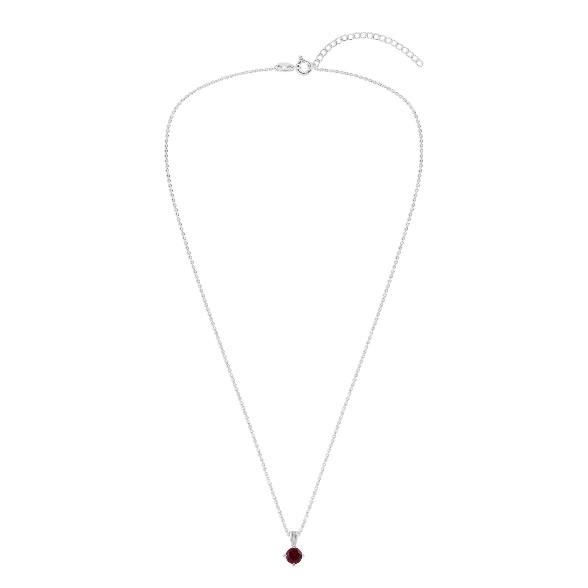 Gemstone Necklace in Sterling Silver, Round Pendant Size 6.5 * 6.5mm,  Garnet Red | Ashley Stewart