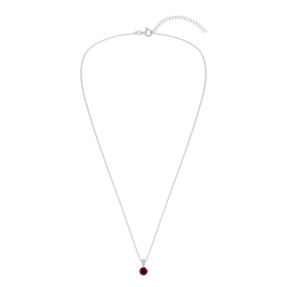Gemstone Necklace in Sterling Silver, Round Pendant Size 6.5 * 6.5mm,  Garnet Red | Ashley Stewart