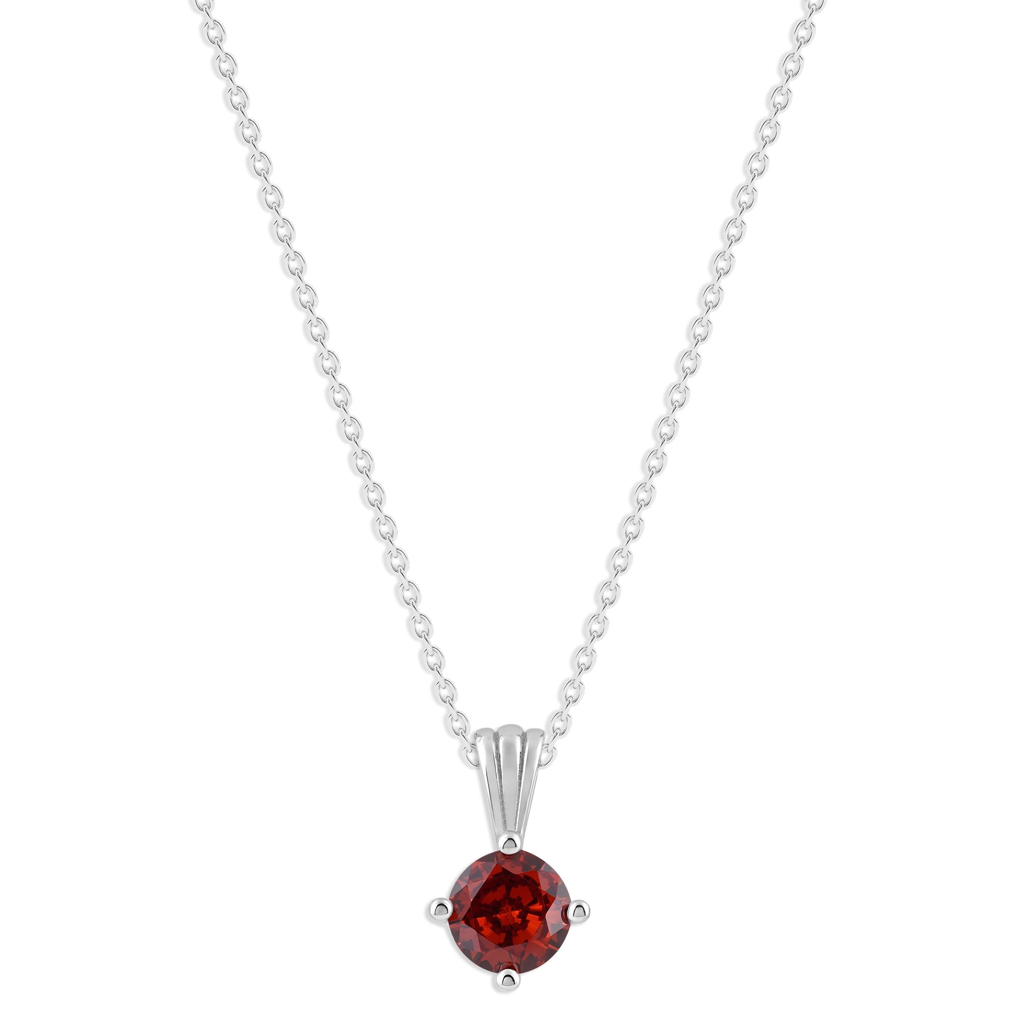 Gemstone Necklace in Sterling Silver, Round Pendant Size 6.5 * 6.5mm,  Garnet Red | Ashley Stewart