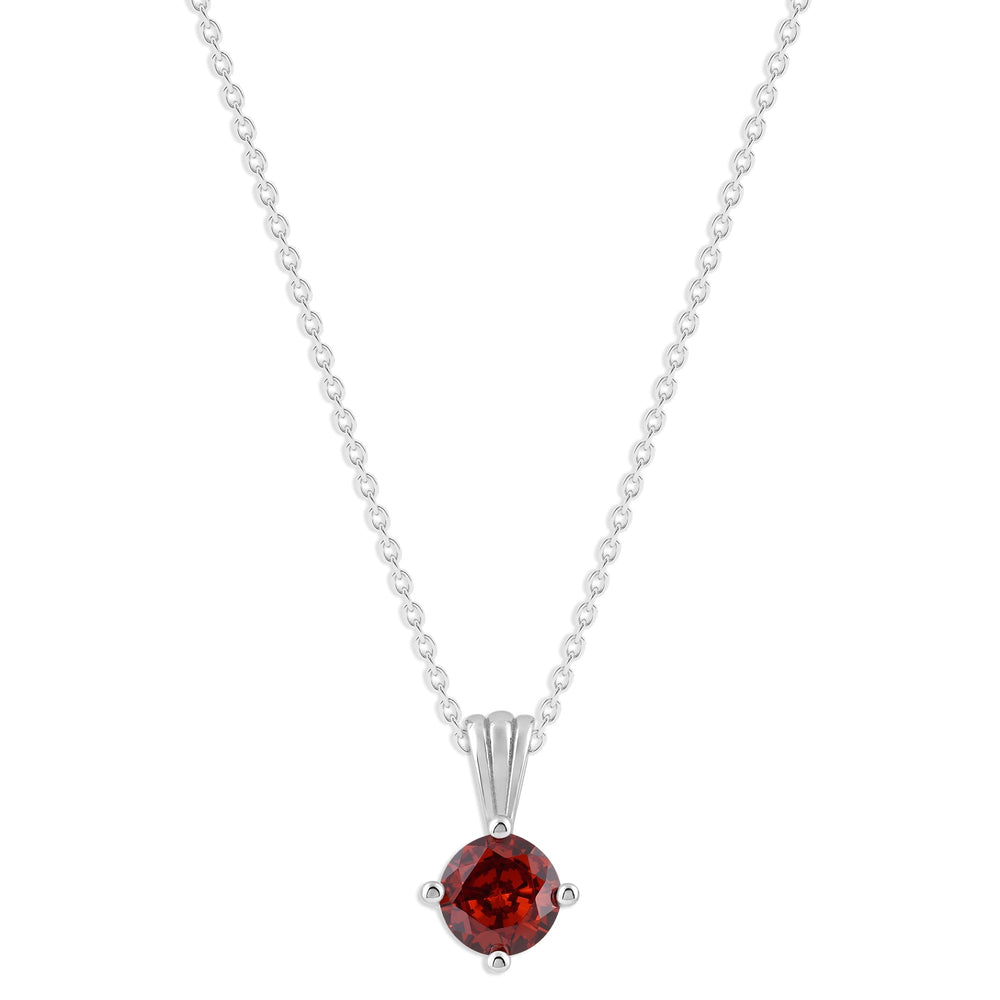Gemstone Necklace in Sterling Silver, Round Pendant Size 6.5 * 6.5mm,  Garnet Red | Ashley Stewart
