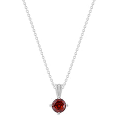 Gemstone Necklace in Sterling Silver, Round Pendant Size 6.5 * 6.5mm,  Garnet Red | Ashley Stewart