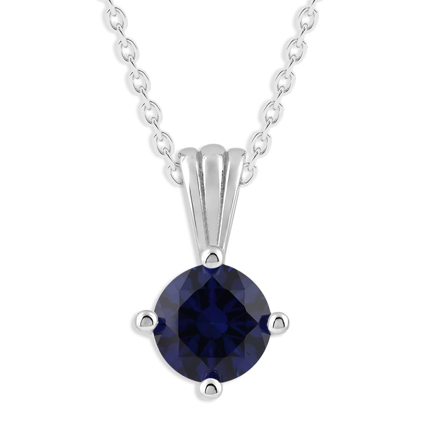 Gemstone Necklace in Sterling Silver, Round Pendant Size 6.5 * 6.5mm,  Garnet Red | Ashley Stewart