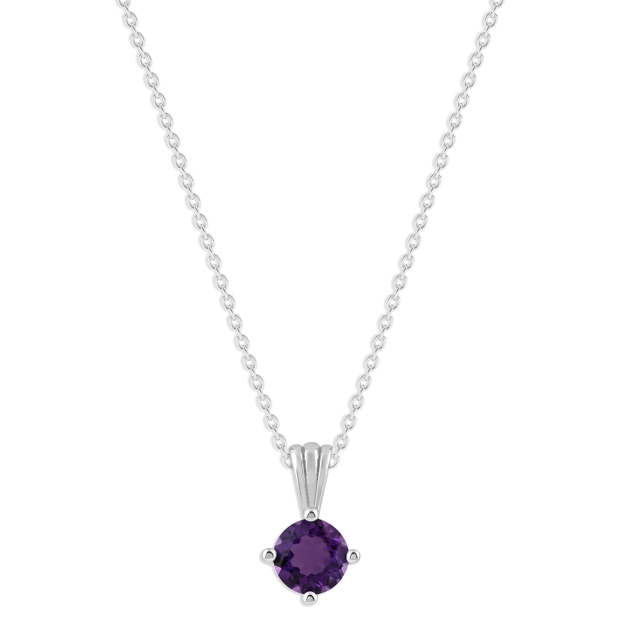 Gemstone Necklace in Sterling Silver, Round Pendant Size 6.5 * 6.5mm,  Garnet Red | Ashley Stewart