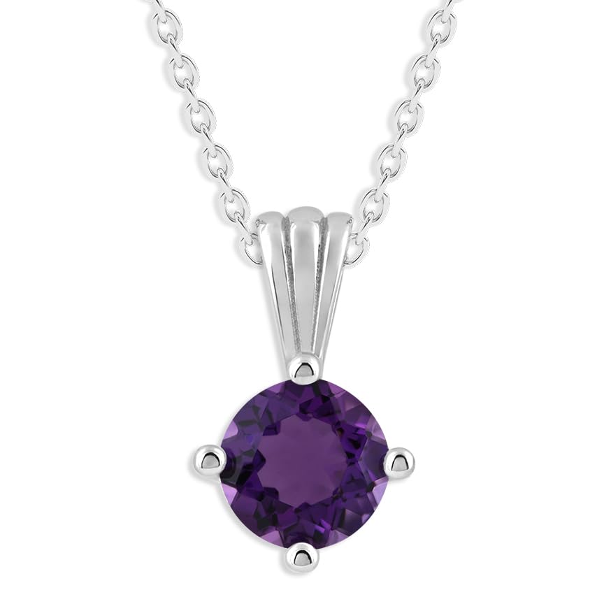 Gemstone Necklace in Sterling Silver, Round Pendant Size 6.5 * 6.5mm,  Garnet Red | Ashley Stewart