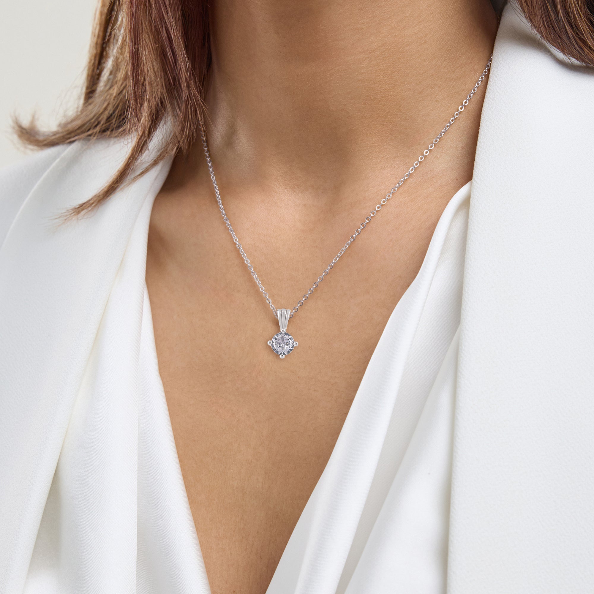 Gemstone Necklace in Sterling Silver, Round Pendant Size 6.5 * 6.5mm,  Garnet Red | Ashley Stewart