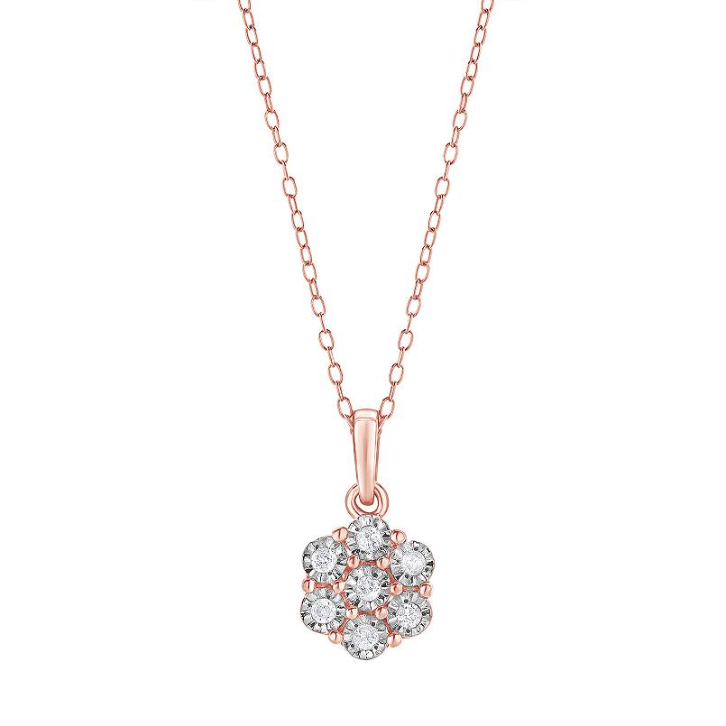 0.10 Carat Lab Grown Cluster Diamond Pendant Necklace Rose | Ashley Stewart