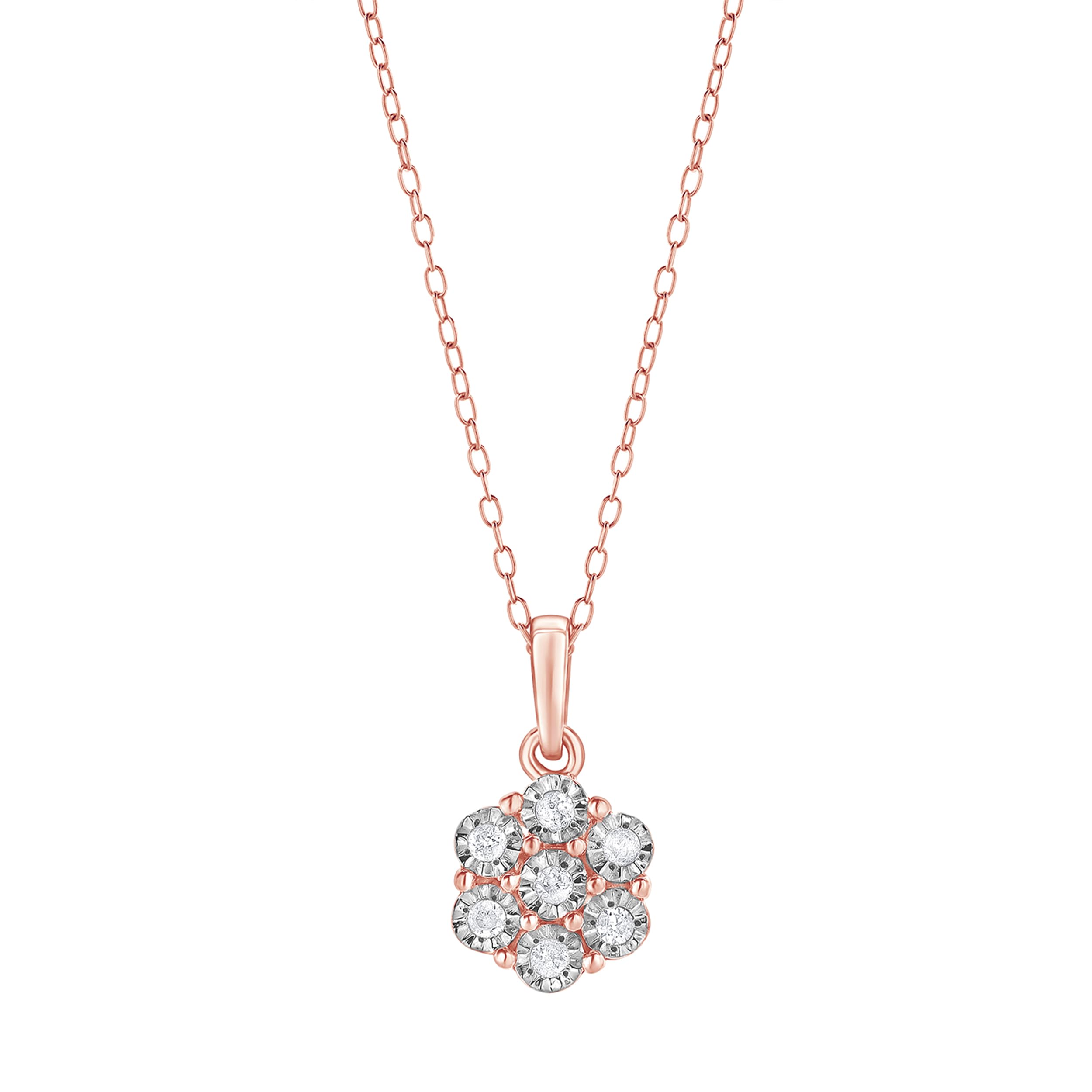 0.10 Carat Lab Grown Cluster Diamond Pendant Necklace Rose | Ashley Stewart