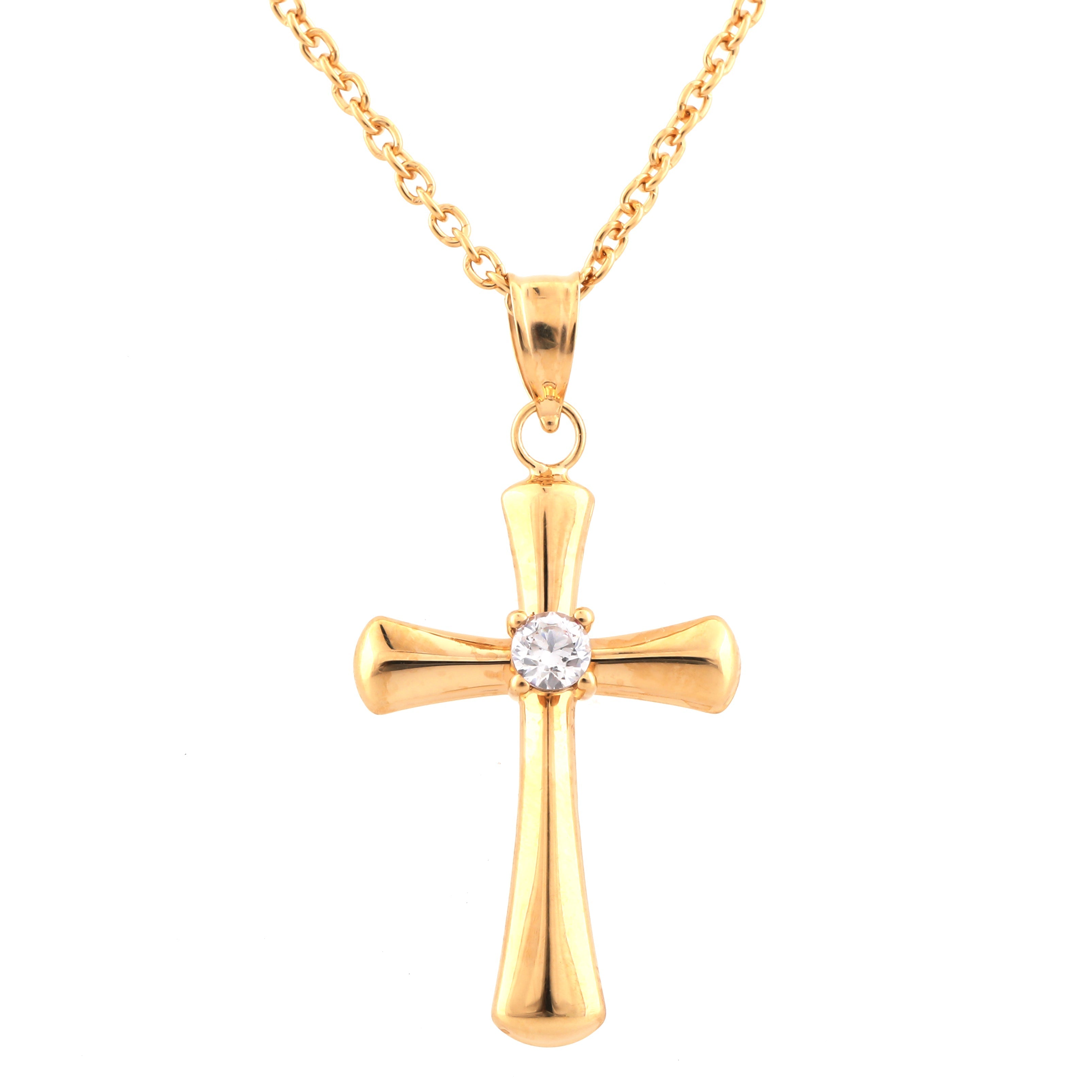 0.10 Carat Lab Grown Diamond Cross Pendant Necklace In Yellow Gold Pla  | Ashley Stewart