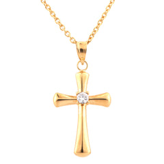 0.10 Carat Lab Grown Diamond Cross Pendant Necklace In Yellow Gold Pla  | Ashley Stewart