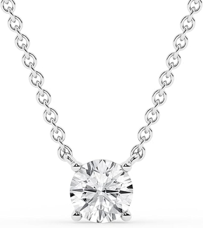 0.50 And 1 Carat Round Lab Grown Solitaire Diamond Pendant Necklace In White | Ashley Stewart