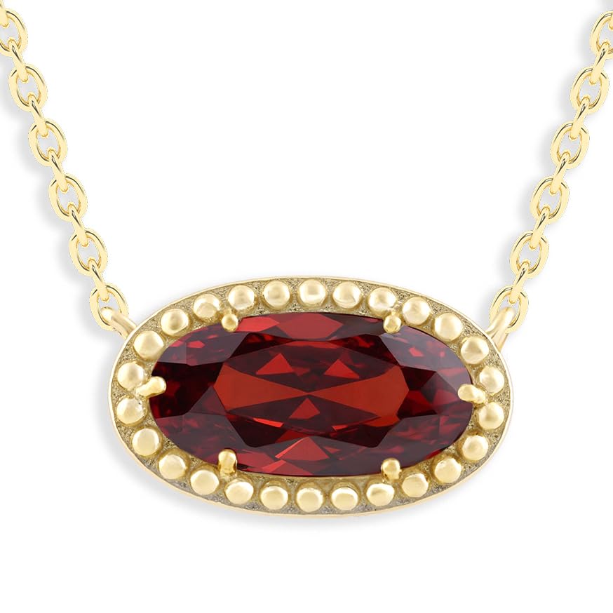 Oval Gemstone Necklace in 14K Gold Plated Sterling Silver, Oval Pendan White Zircon | Ashley Stewart