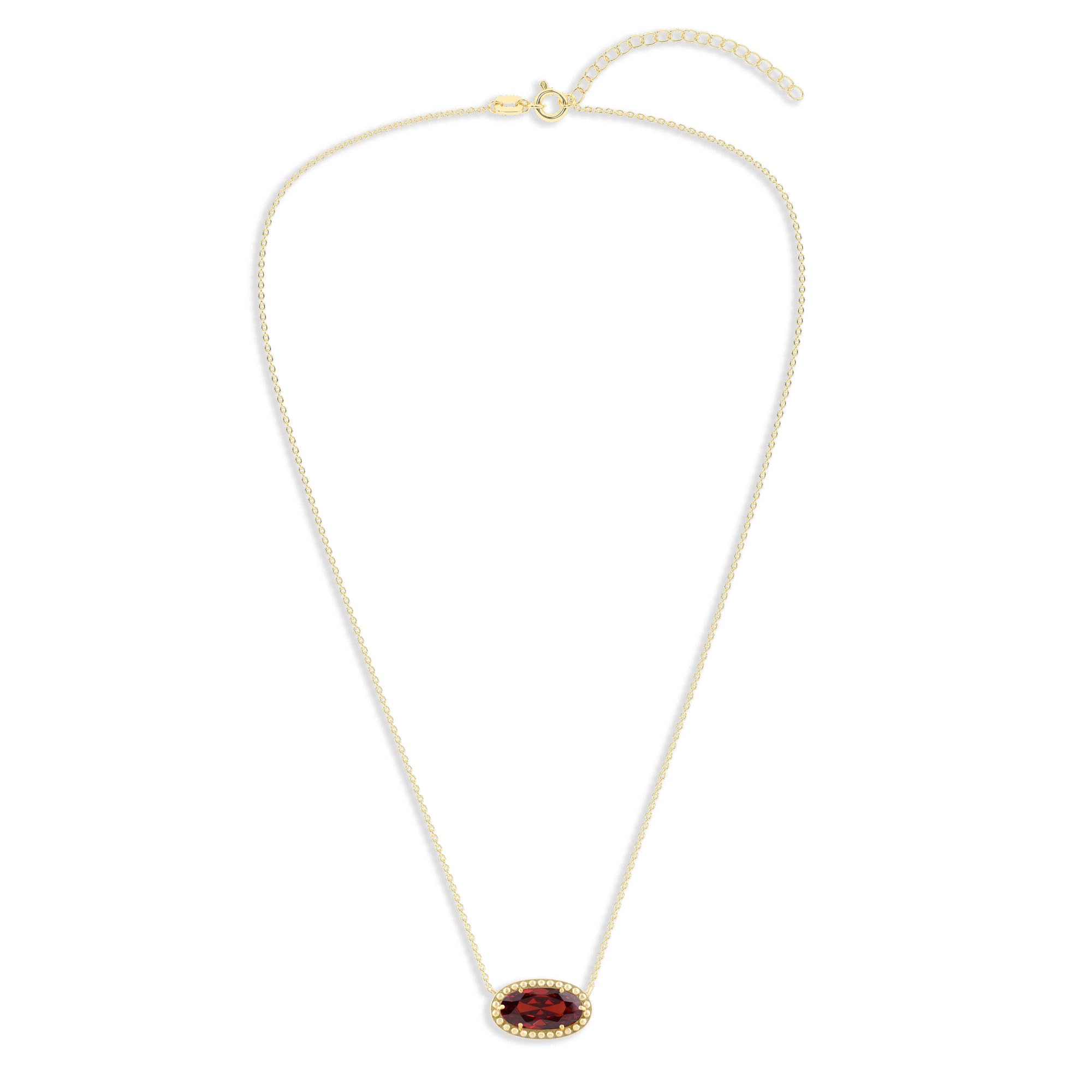 Oval Gemstone Necklace in 14K Gold Plated Sterling Silver, Oval Pendan White Zircon | Ashley Stewart