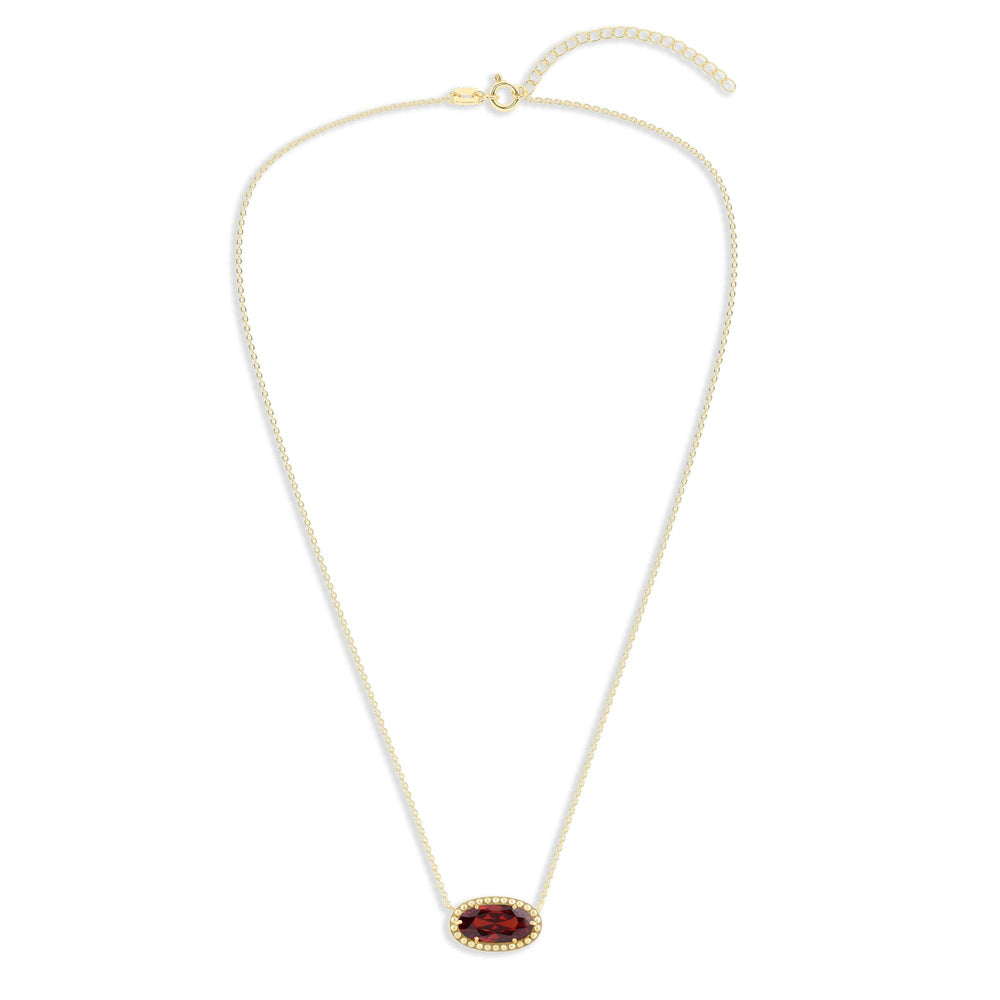 Oval Gemstone Necklace in 14K Gold Plated Sterling Silver, Oval Pendan White Zircon | Ashley Stewart