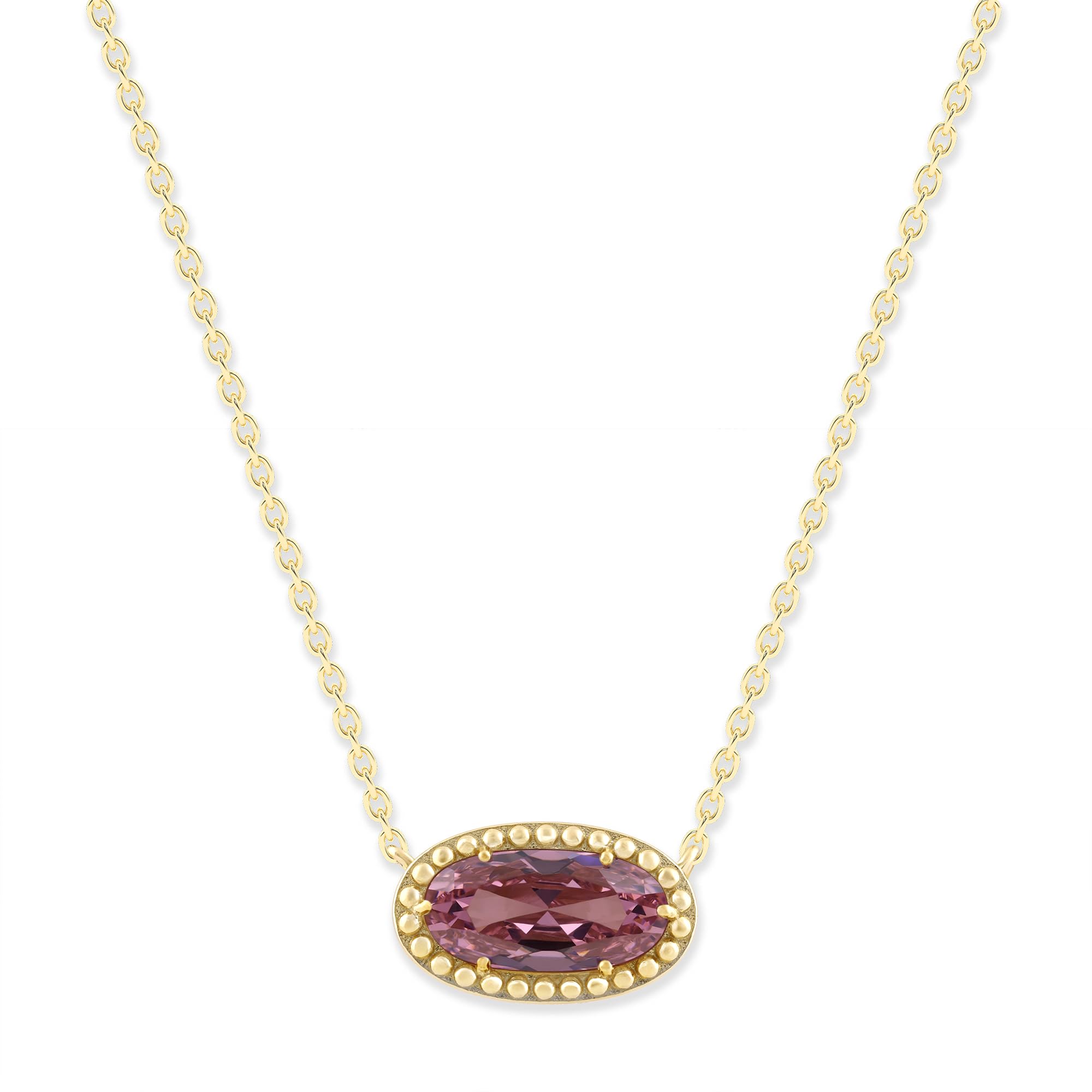 Oval Gemstone Necklace in 14K Gold Plated Sterling Silver, Oval Pendan White Zircon | Ashley Stewart