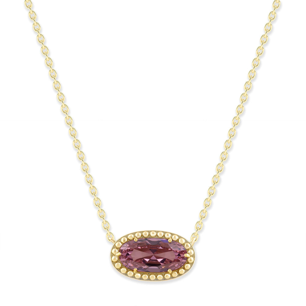 Oval Gemstone Necklace in 14K Gold Plated Sterling Silver, Oval Pendan White Zircon | Ashley Stewart