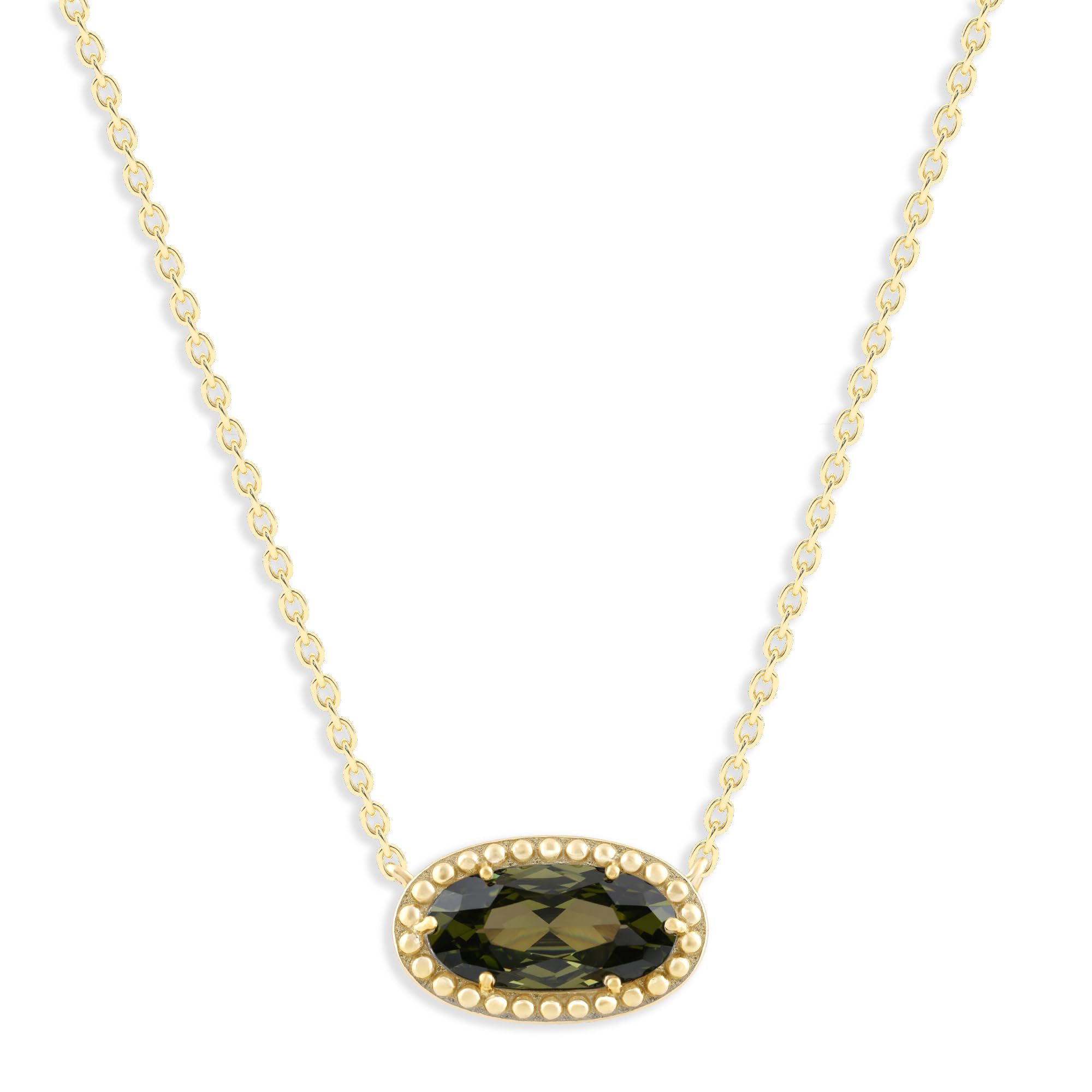 Oval Gemstone Necklace in 14K Gold Plated Sterling Silver, Oval Pendan White Zircon | Ashley Stewart