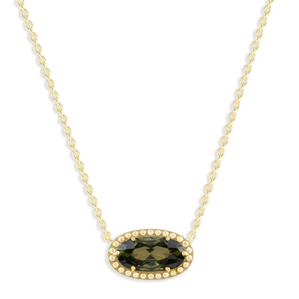 Oval Gemstone Necklace in 14K Gold Plated Sterling Silver, Oval Pendan White Zircon | Ashley Stewart
